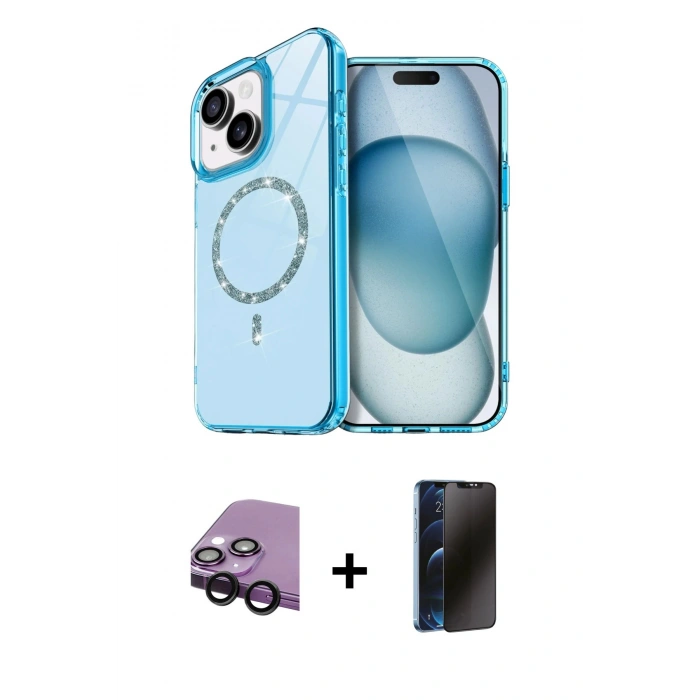 MARSİLYAN™- iPhone 14 Kılıf Kıvılcım Form Prime - Siyah 3D Antistatik Hayalet Cam Ekran Koruyucu + Raze Metal Kamera Lens - SH