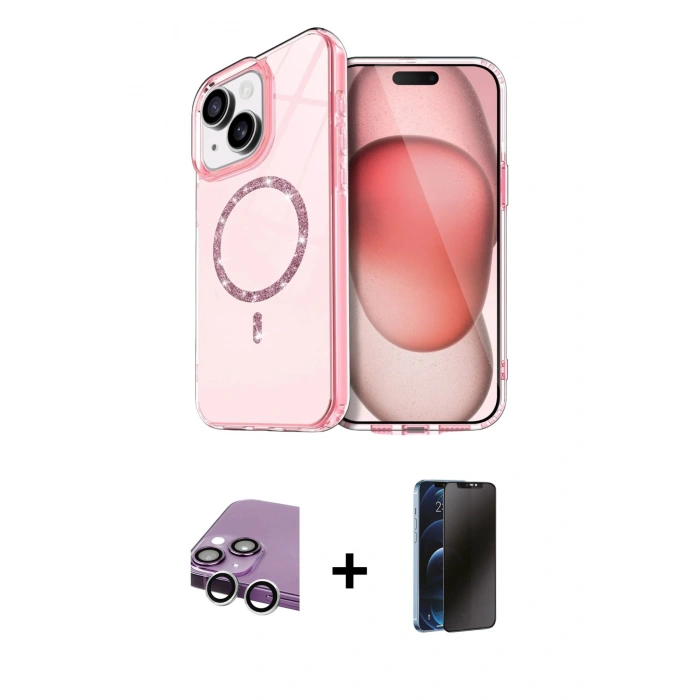 MARSİLYAN™- iPhone 14 Kılıf Kıvılcım Form Prime - Siyah 3D Antistatik Hayalet Cam Ekran Koruyucu + Raze Metal Kamera Lens - GS