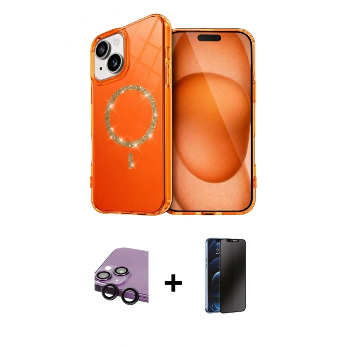MARSİLYAN™- iPhone 14 Kılıf Kıvılcım Form Prime - Siyah 3D Antistatik Hayalet Cam Ekran Koruyucu + Raze Metal Kamera Lens - SH