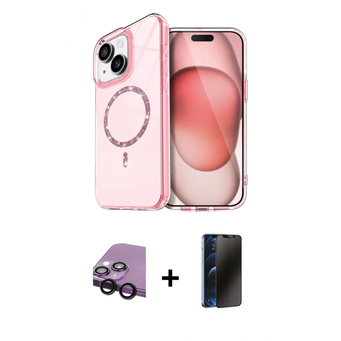 MARSİLYAN™- iPhone 14 Kılıf Kıvılcım Form Prime - Siyah 3D Antistatik Hayalet Cam Ekran Koruyucu + Raze Metal Kamera Lens - SH
