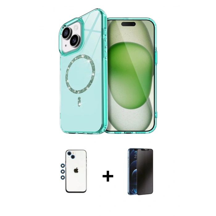 MARSİLYAN™- iPhone 14 Kılıf Kıvılcım Form Prime - Siyah 3D Antistatik Hayalet Cam Ekran Koruyucu + Shine Kamera Lens - MI