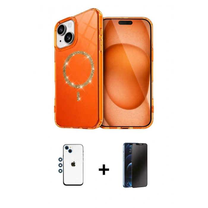 MARSİLYAN™- iPhone 14 Kılıf Kıvılcım Form Prime - Siyah 3D Antistatik Hayalet Cam Ekran Koruyucu + Shine Kamera Lens - MI