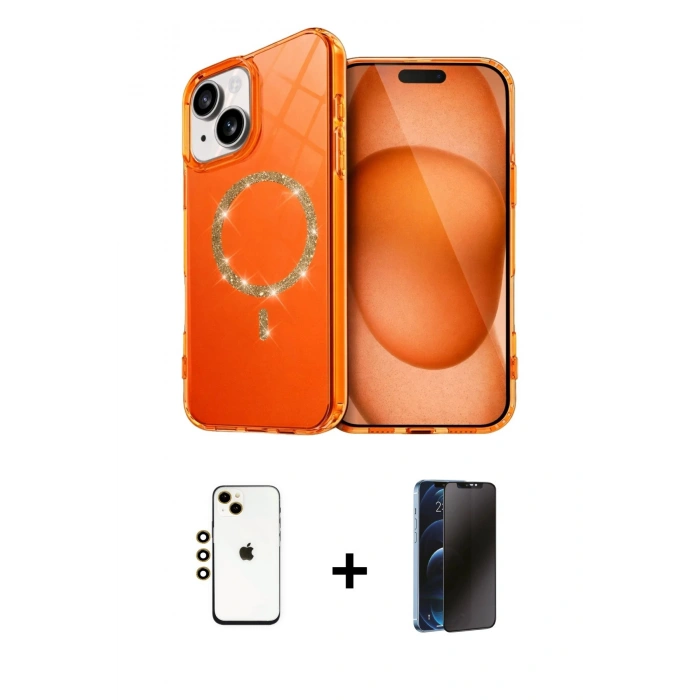 MARSİLYAN™- iPhone 14 Kılıf Kıvılcım Form Prime - Siyah 3D Antistatik Hayalet Cam Ekran Koruyucu + Shine Kamera Lens - GD
