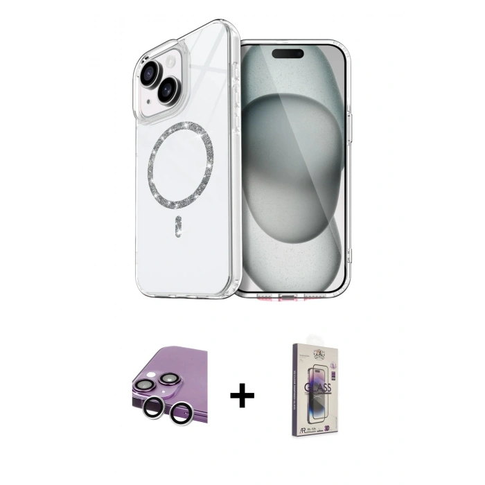 MARSİLYAN™- iPhone 14 Kılıf Kıvılcım Form Prime - Siyah Bilvis 3D Cam Ekran Koruyucu + Raze Metal Kamera Lens - GS