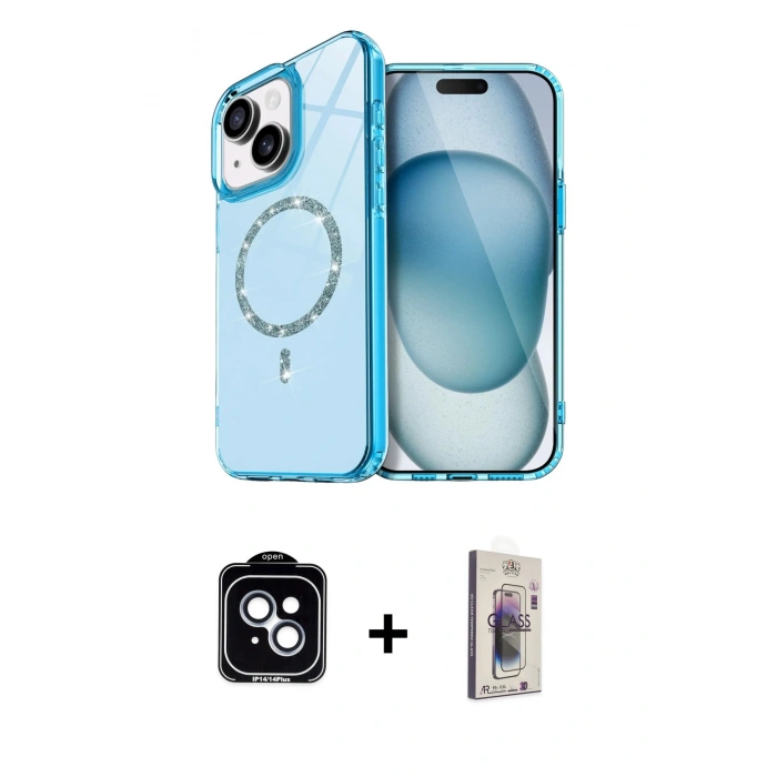 MARSİLYAN™- iPhone 14 Kılıf Kıvılcım Form Prime - Siyah Bilvis 3D Cam Ekran Koruyucu + PVD Metal Kamera Lens - MI