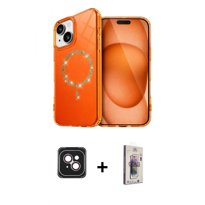 MARSİLYAN™- iPhone 14 Kılıf Kıvılcım Form Prime - Siyah Bilvis 3D Cam Ekran Koruyucu + PVD Metal Kamera Lens - PE