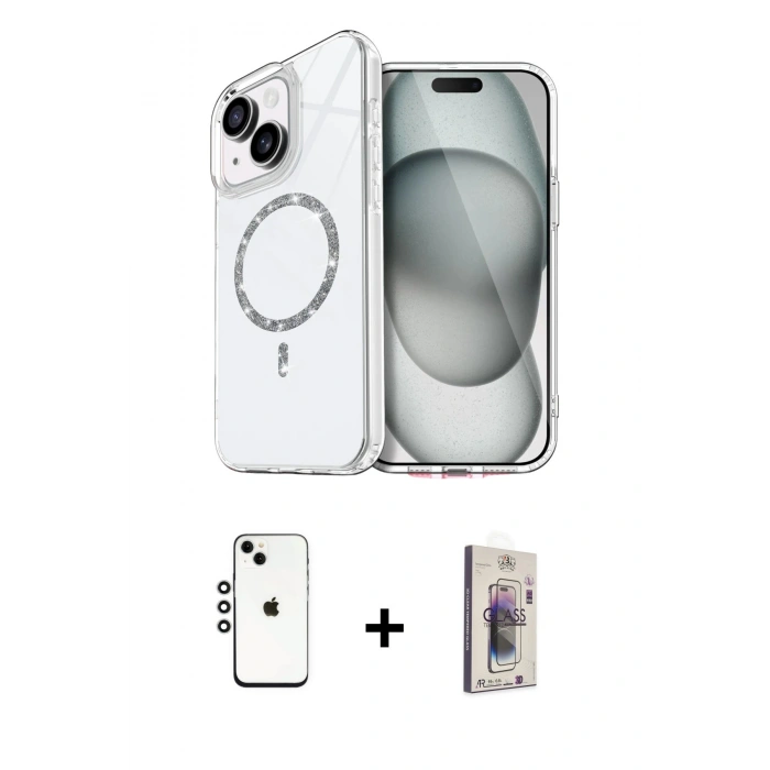 MARSİLYAN™- iPhone 14 Kılıf Kıvılcım Form Prime - Siyah Bilvis 3D Cam Ekran Koruyucu + Shine Kamera Lens - GS