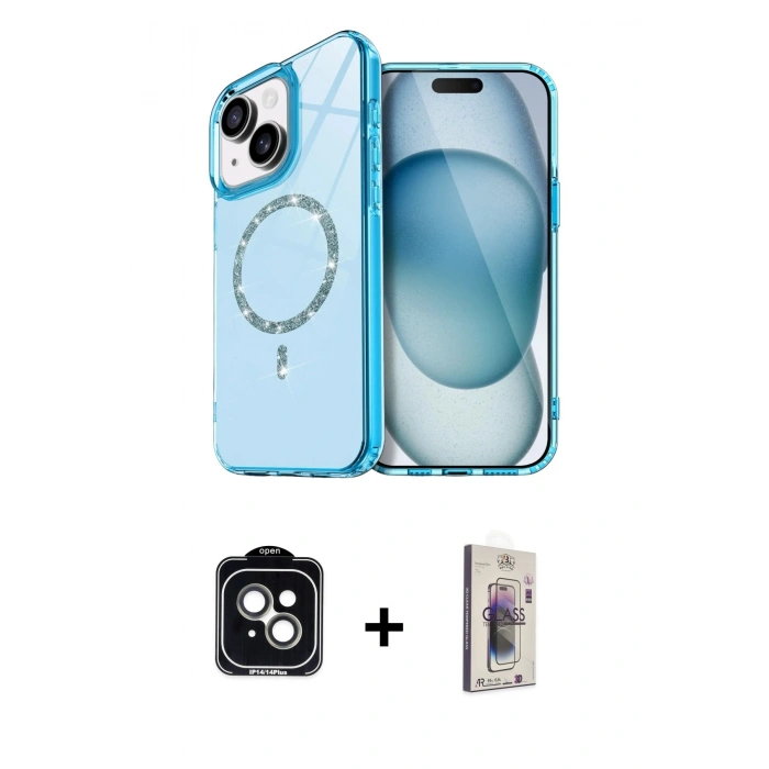 MARSİLYAN™- iPhone 14 Kılıf Kıvılcım Form Prime - Siyah Bilvis 3D Cam Ekran Koruyucu + PVD Metal Kamera Lens - YL