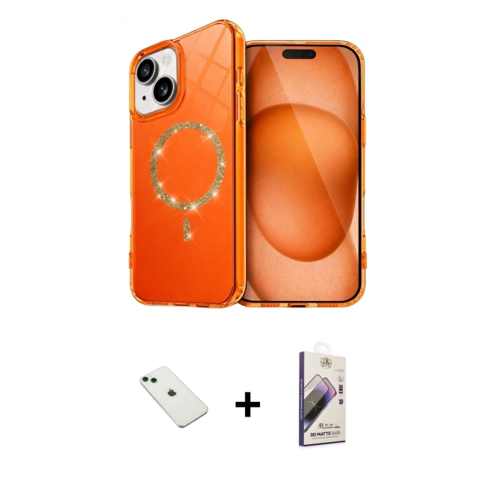 MARSİLYAN™- iPhone 14 Kılıf Kıvılcım Form Prime - Siyah Bilvis 3D Mat Cam Ekran Koruyucu + Diamond Kamera Lens - YL