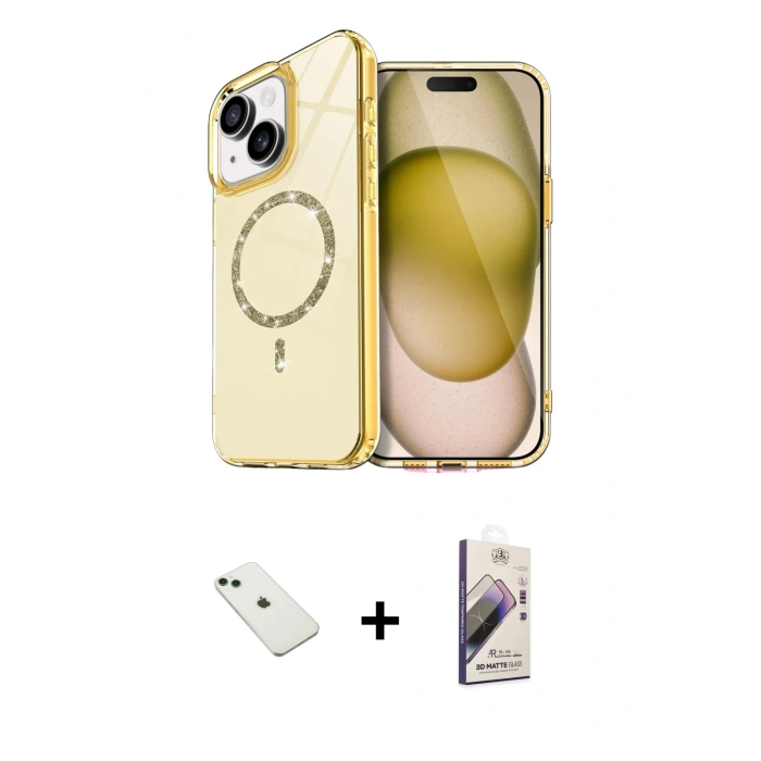 MARSİLYAN™- iPhone 14 Kılıf Kıvılcım Form Prime - Siyah Bilvis 3D Mat Cam Ekran Koruyucu + Diamond Kamera Lens - YL
