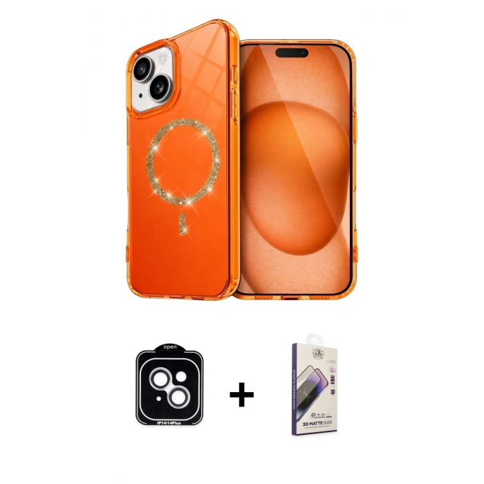 MARSİLYAN™- iPhone 14 Kılıf Kıvılcım Form Prime - Siyah Bilvis 3D Mat Cam Ekran Koruyucu + PVD Metal Kamera Lens - GS