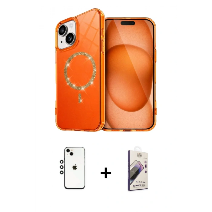 MARSİLYAN™- iPhone 14 Kılıf Kıvılcım Form Prime - Siyah Bilvis 3D Mat Cam Ekran Koruyucu + Shine Kamera Lens - GS