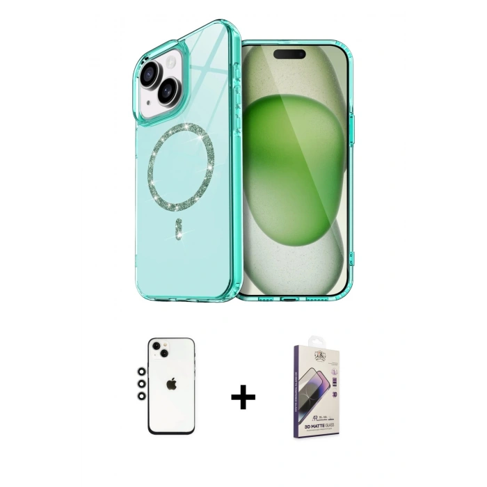 MARSİLYAN™- iPhone 14 Kılıf Kıvılcım Form Prime - Siyah Bilvis 3D Mat Cam Ekran Koruyucu + Shine Kamera Lens - GS