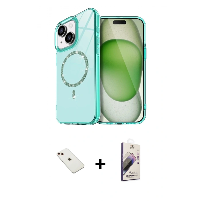 MARSİLYAN™- iPhone 14 Kılıf Kıvılcım Form Prime - Siyah Bilvis 3D Mat Cam Ekran Koruyucu + Diamond Kamera Lens - KI