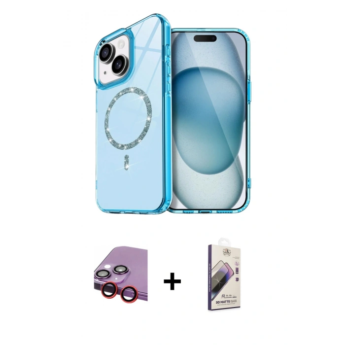 MARSİLYAN™- iPhone 14 Kılıf Kıvılcım Form Prime - Siyah Bilvis 3D Mat Cam Ekran Koruyucu + Raze Metal Kamera Lens - KI