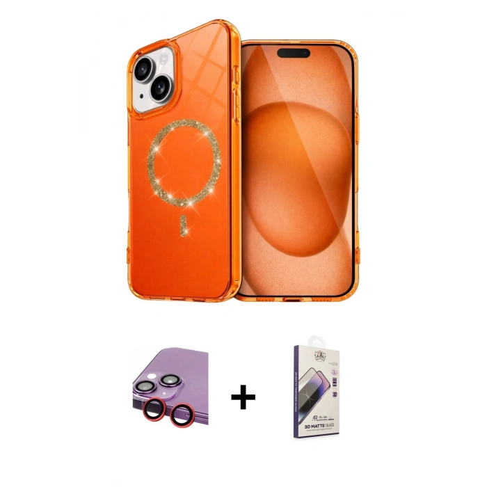 MARSİLYAN™- iPhone 14 Kılıf Kıvılcım Form Prime - Siyah Bilvis 3D Mat Cam Ekran Koruyucu + Raze Metal Kamera Lens - KI