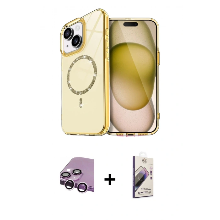 MARSİLYAN™- iPhone 14 Kılıf Kıvılcım Form Prime - Siyah Bilvis 3D Mat Cam Ekran Koruyucu + Raze Metal Kamera Lens - MR
