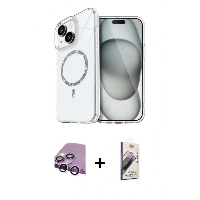 MARSİLYAN™- iPhone 14 Kılıf Kıvılcım Form Prime - Siyah Bilvis 3D Mat Cam Ekran Koruyucu + Raze Metal Kamera Lens - MR