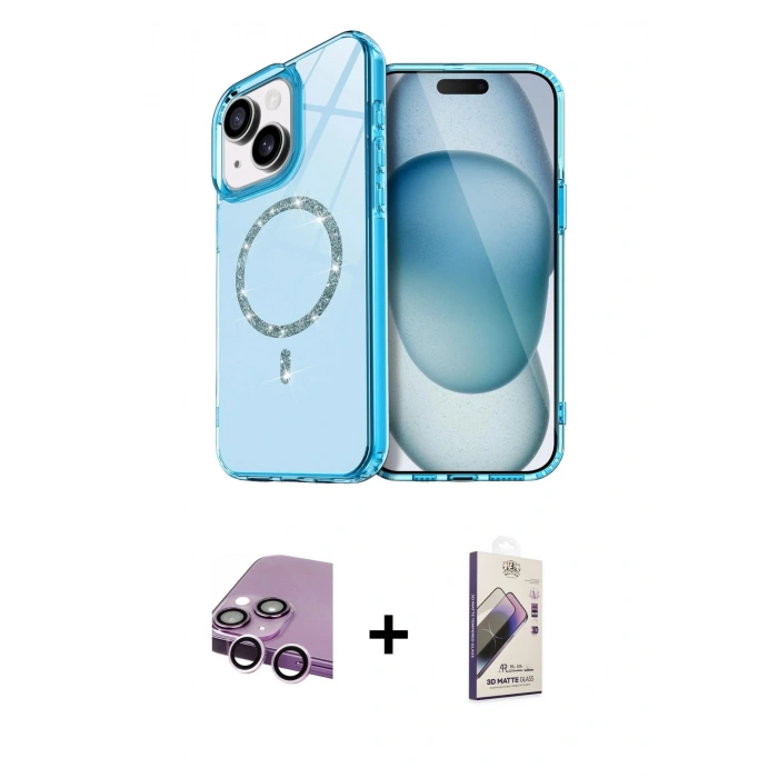 MARSİLYAN™- iPhone 14 Kılıf Kıvılcım Form Prime - Siyah Bilvis 3D Mat Cam Ekran Koruyucu + Raze Metal Kamera Lens - MR