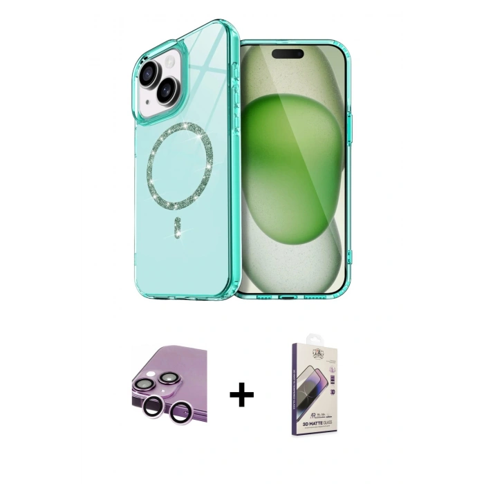 MARSİLYAN™- iPhone 14 Kılıf Kıvılcım Form Prime - Siyah Bilvis 3D Mat Cam Ekran Koruyucu + Raze Metal Kamera Lens - MR