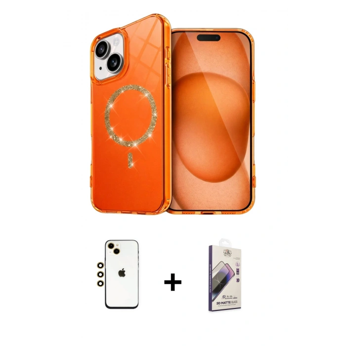 MARSİLYAN™- iPhone 14 Kılıf Kıvılcım Form Prime - Siyah Bilvis 3D Mat Cam Ekran Koruyucu + Shine Kamera Lens - GD