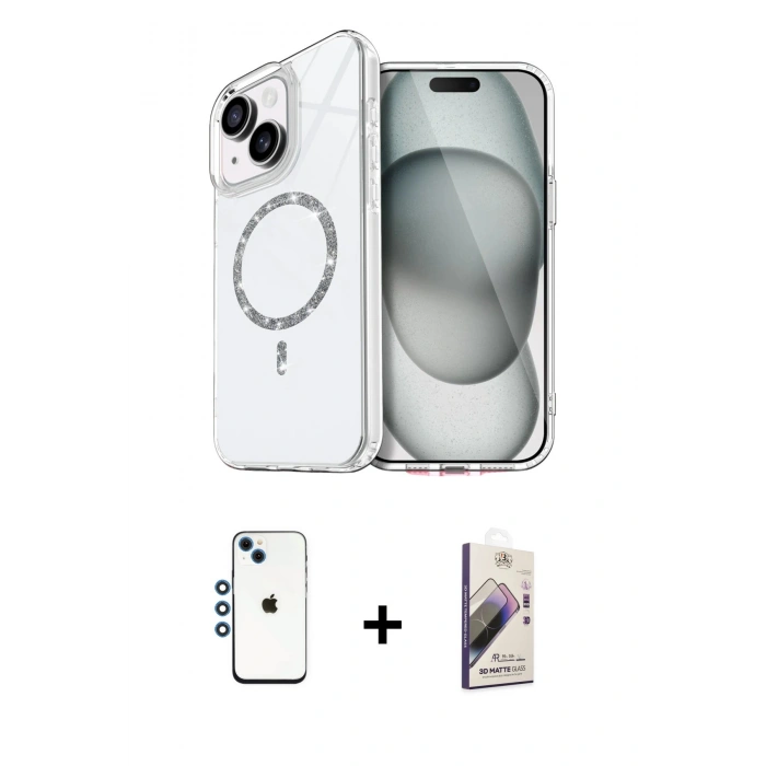 MARSİLYAN™- iPhone 14 Kılıf Kıvılcım Form Prime - Siyah Bilvis 3D Mat Cam Ekran Koruyucu + Shine Kamera Lens - MI