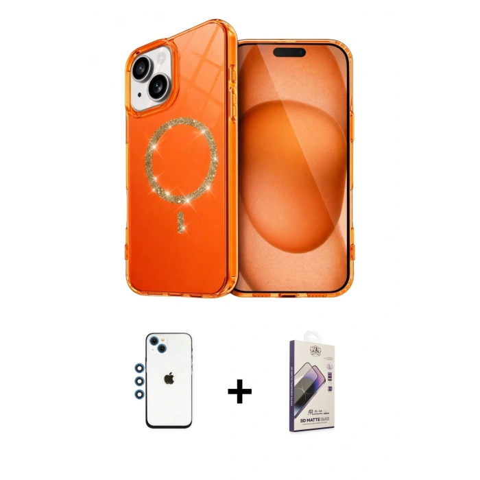MARSİLYAN™- iPhone 14 Kılıf Kıvılcım Form Prime - Siyah Bilvis 3D Mat Cam Ekran Koruyucu + Shine Kamera Lens - MI