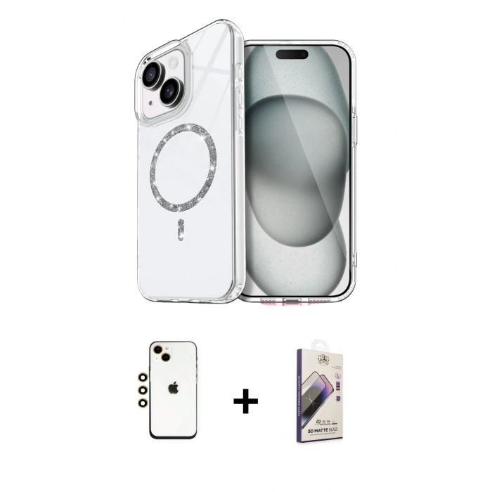 MARSİLYAN™- iPhone 14 Kılıf Kıvılcım Form Prime - Siyah Bilvis 3D Mat Cam Ekran Koruyucu + Shine Kamera Lens - GD