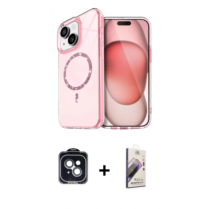 MARSİLYAN™- iPhone 14 Kılıf Kıvılcım Form Prime - Siyah Bilvis 3D Mat Cam Ekran Koruyucu + PVD Metal Kamera Lens - SH