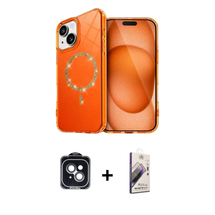 MARSİLYAN™- iPhone 14 Kılıf Kıvılcım Form Prime - Siyah Bilvis 3D Mat Cam Ekran Koruyucu + PVD Metal Kamera Lens - SH