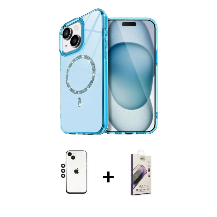 MARSİLYAN™- iPhone 14 Kılıf Kıvılcım Form Prime - Siyah Bilvis 3D Mat Cam Ekran Koruyucu + Shine Kamera Lens - SH