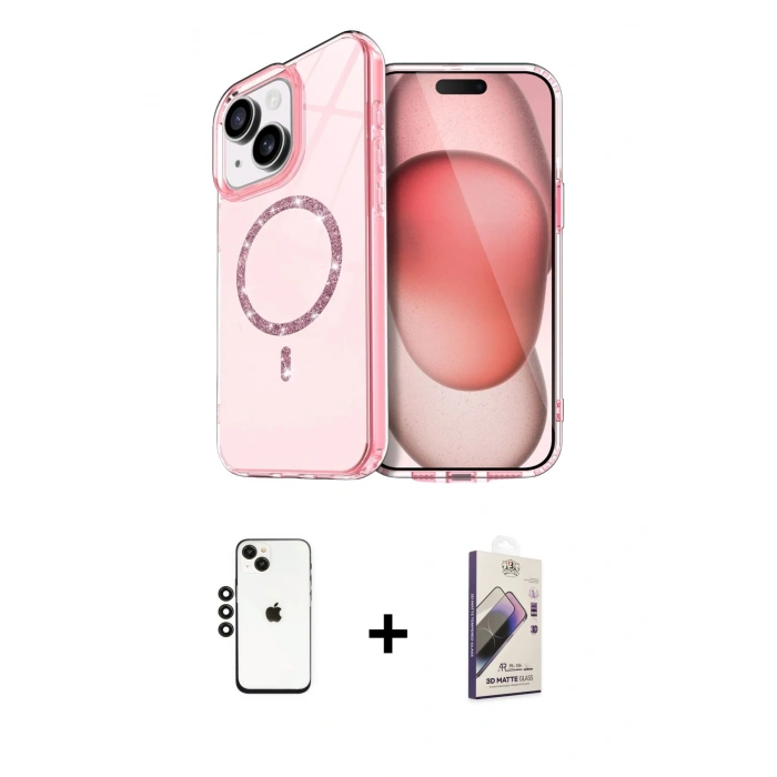MARSİLYAN™- iPhone 14 Kılıf Kıvılcım Form Prime - Siyah Bilvis 3D Mat Cam Ekran Koruyucu + Shine Kamera Lens - SH