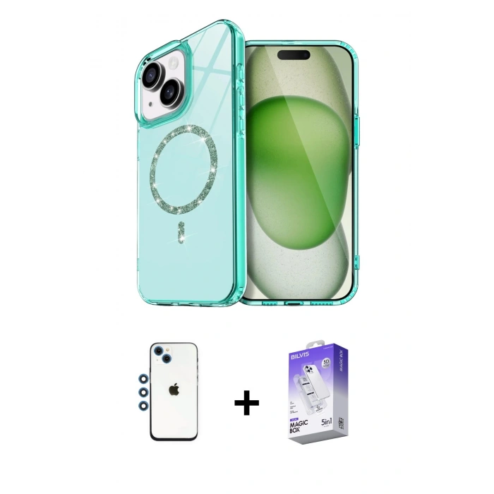MARSİLYAN™- iPhone 14 Kılıf Kıvılcım Form Prime - Siyah Bilvis 5in1 3D Magic Cam Ekran Koruyucu + Shine Kamera Lens - MI