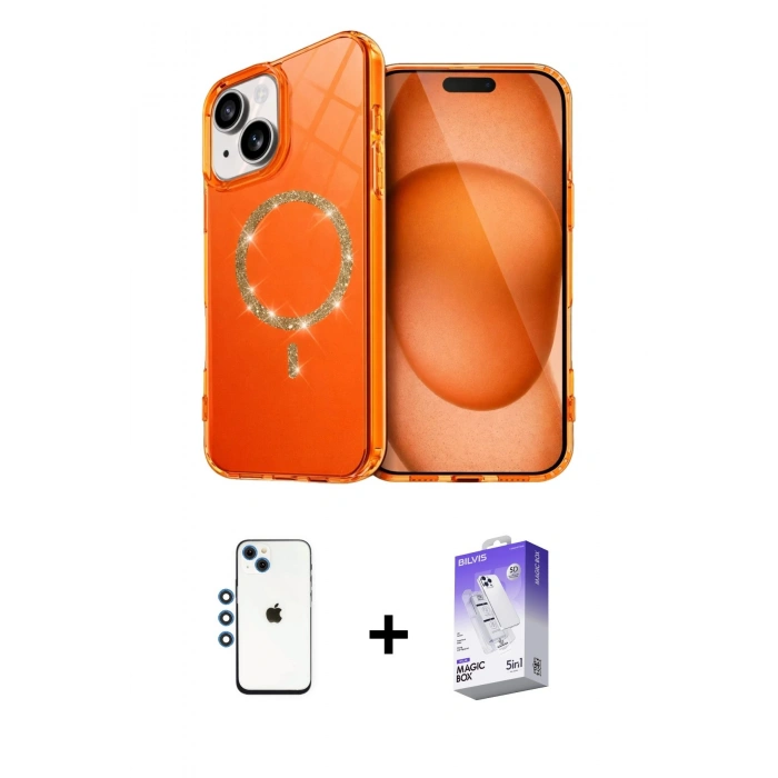 MARSİLYAN™- iPhone 14 Kılıf Kıvılcım Form Prime - Siyah Bilvis 5in1 3D Magic Cam Ekran Koruyucu + Shine Kamera Lens - MI