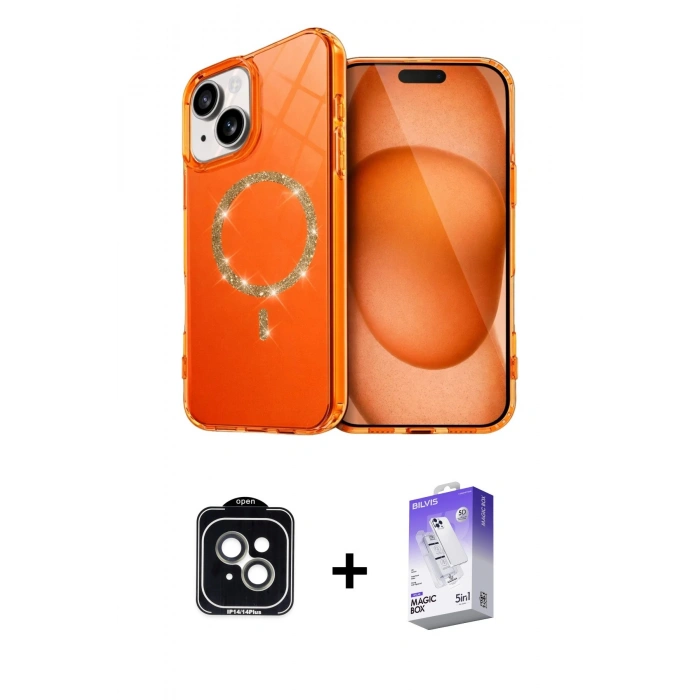 MARSİLYAN™- iPhone 14 Kılıf Kıvılcım Form Prime - Siyah Bilvis 5in1 3D Magic Cam Ekran Koruyucu + PVD Metal Kamera Lens - YL