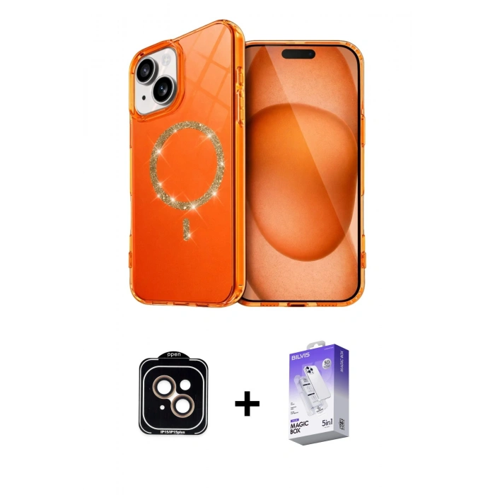 MARSİLYAN™- iPhone 14 Kılıf Kıvılcım Form Prime - Siyah Bilvis 5in1 3D Magic Cam Ekran Koruyucu + PVD Metal Kamera Lens - TU