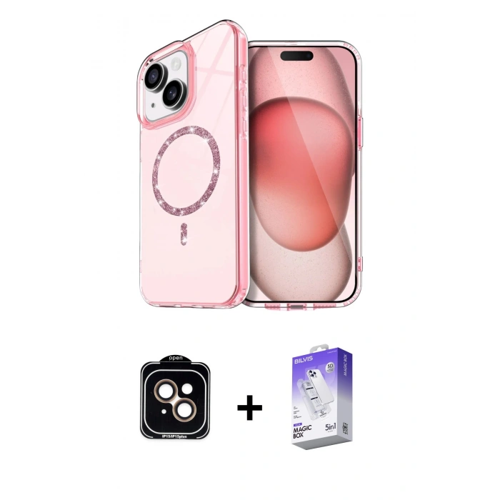 MARSİLYAN™- iPhone 14 Kılıf Kıvılcım Form Prime - Siyah Bilvis 5in1 3D Magic Cam Ekran Koruyucu + PVD Metal Kamera Lens - TU