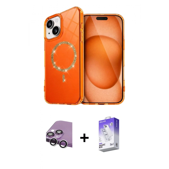 MARSİLYAN™- iPhone 14 Kılıf Kıvılcım Form Prime - Siyah Bilvis 5in1 3D Magic Cam Ekran Koruyucu + Raze Metal Kamera Lens - GS