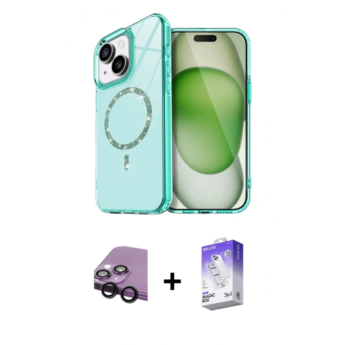 MARSİLYAN™- iPhone 14 Kılıf Kıvılcım Form Prime - Siyah Bilvis 5in1 3D Magic Cam Ekran Koruyucu + Raze Metal Kamera Lens - SH