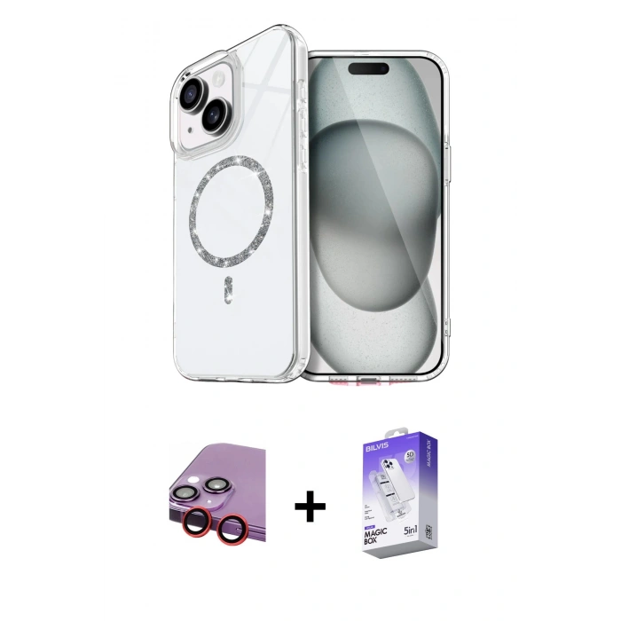 MARSİLYAN™- iPhone 14 Kılıf Kıvılcım Form Prime - Siyah Bilvis 5in1 3D Magic Cam Ekran Koruyucu + Raze Metal Kamera Lens - KI