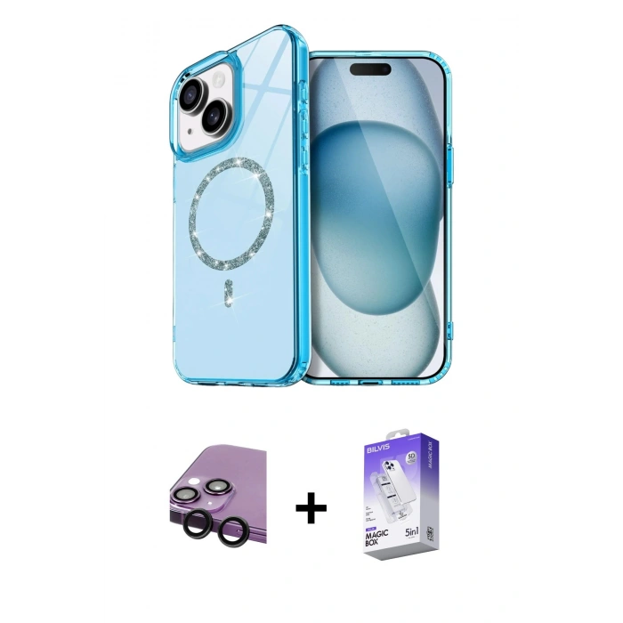 MARSİLYAN™- iPhone 14 Kılıf Kıvılcım Form Prime - Siyah Bilvis 5in1 3D Magic Cam Ekran Koruyucu + Raze Metal Kamera Lens - SH