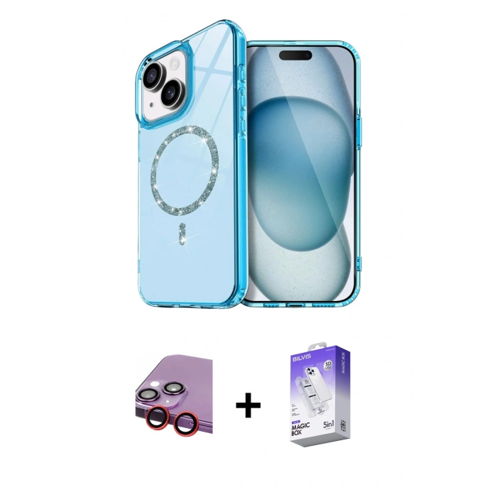MARSİLYAN™- iPhone 14 Kılıf Kıvılcım Form Prime - Siyah Bilvis 5in1 3D Magic Cam Ekran Koruyucu + Raze Metal Kamera Lens - KI