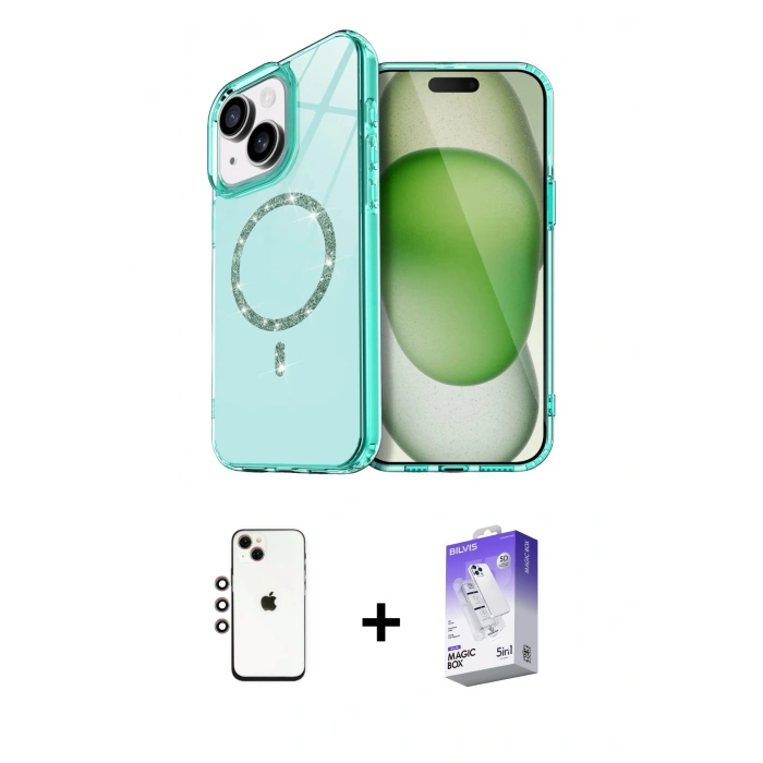 MARSİLYAN™- iPhone 14 Kılıf Kıvılcım Form Prime - Siyah Bilvis 5in1 3D Magic Cam Ekran Koruyucu + Shine Kamera Lens - GI