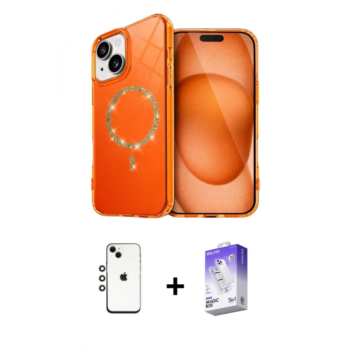 MARSİLYAN™- iPhone 14 Kılıf Kıvılcım Form Prime - Siyah Bilvis 5in1 3D Magic Cam Ekran Koruyucu + Shine Kamera Lens - GI