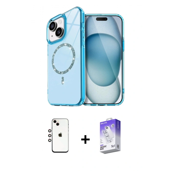 MARSİLYAN™- iPhone 14 Kılıf Kıvılcım Form Prime - Siyah Bilvis 5in1 3D Magic Cam Ekran Koruyucu + Shine Kamera Lens - GI