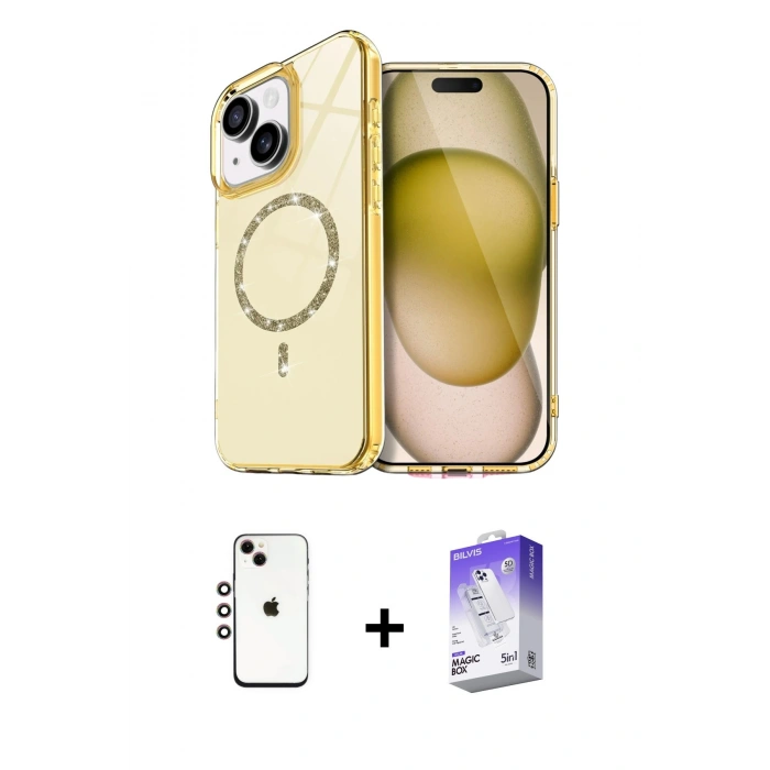MARSİLYAN™- iPhone 14 Kılıf Kıvılcım Form Prime - Siyah Bilvis 5in1 3D Magic Cam Ekran Koruyucu + Shine Kamera Lens - GI