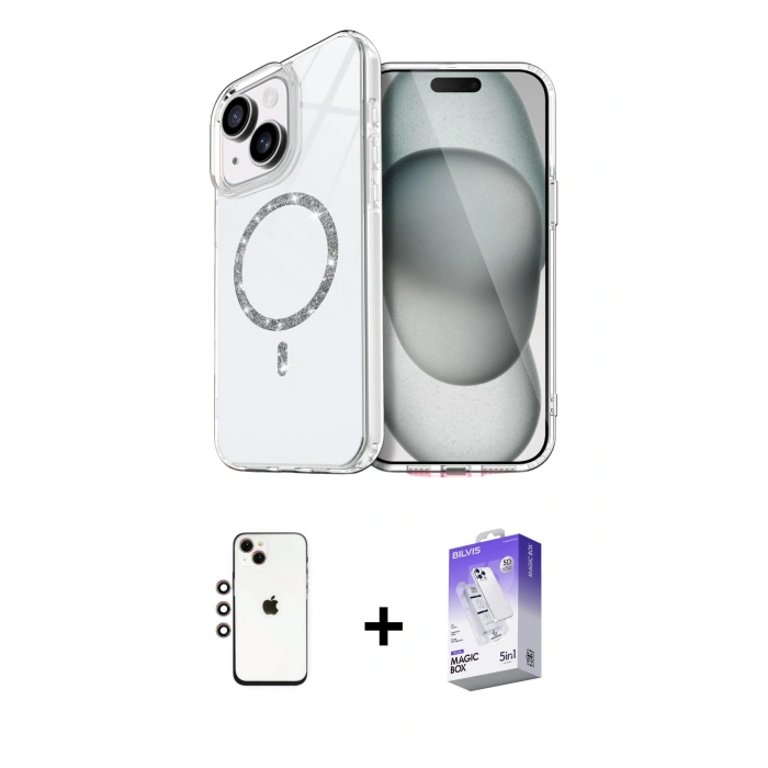 MARSİLYAN™- iPhone 14 Kılıf Kıvılcım Form Prime - Siyah Bilvis 5in1 3D Magic Cam Ekran Koruyucu + Shine Kamera Lens - GI