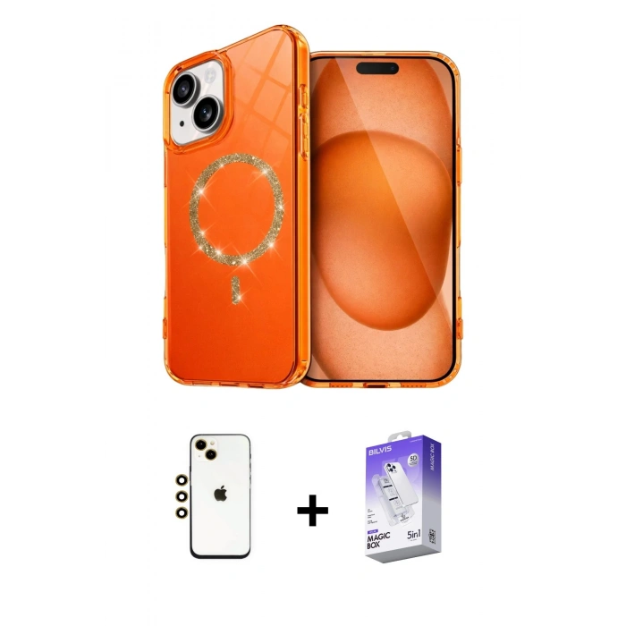 MARSİLYAN™- iPhone 14 Kılıf Kıvılcım Form Prime - Siyah Bilvis 5in1 3D Magic Cam Ekran Koruyucu + Shine Kamera Lens - GD