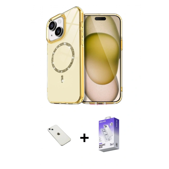 MARSİLYAN™- iPhone 14 Kılıf Kıvılcım Form Prime - Siyah Bilvis 5in1 3D Magic Cam Ekran Koruyucu + Sierra Blue Diamond Kamera Lens