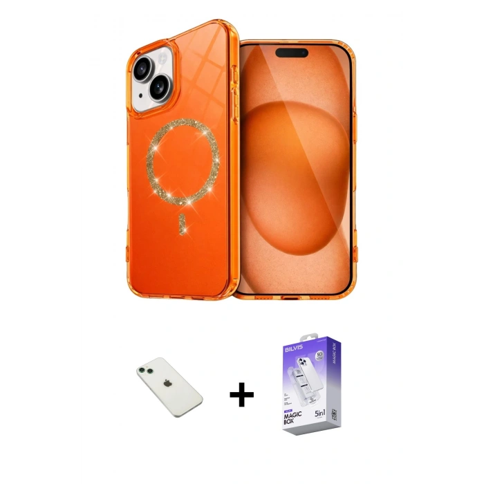 MARSİLYAN™- iPhone 14 Kılıf Kıvılcım Form Prime - Siyah Bilvis 5in1 3D Magic Cam Ekran Koruyucu + Yeşil Diamond Kamera Lens